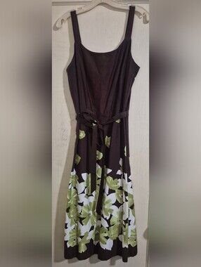 Studio I Midi Dress Womens 12 Fit & Flare Chocolate Brown Floral